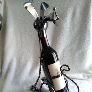 Metallic Puppy Themed Wine Holder dark tin colored
